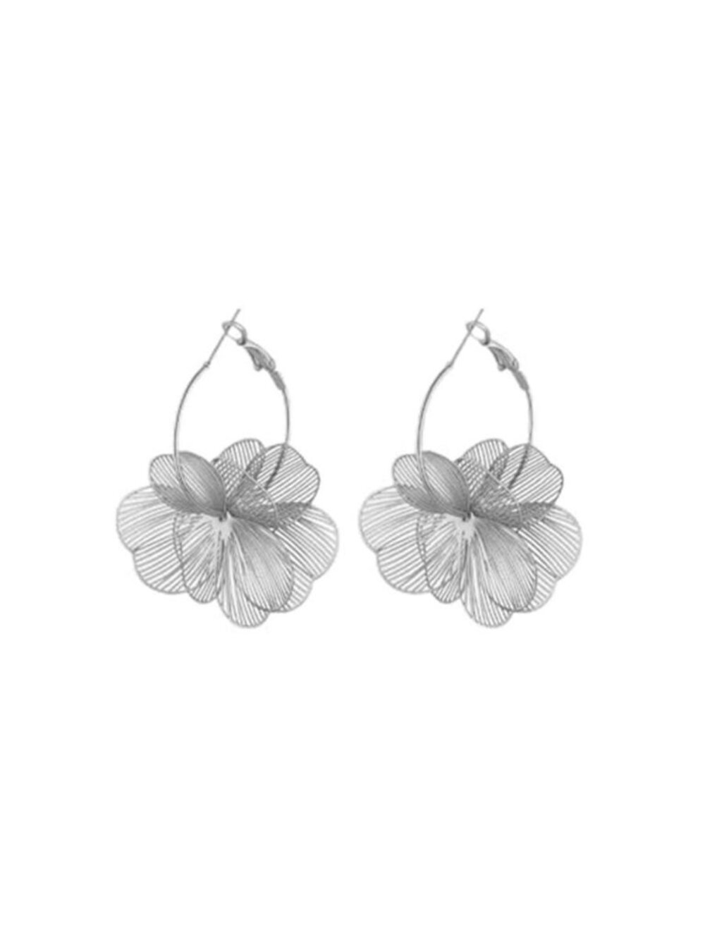 SilverFlower Earrings for Women Silver Large Floral Hoop Earrings Hypoallergenic